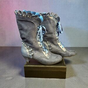 Elegant Blue Lace-Up Women's Boots